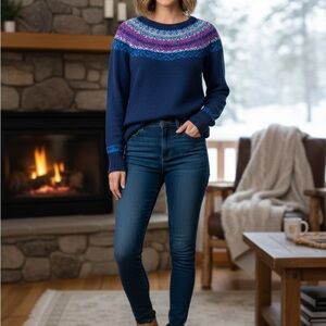 Jessica Blue and Pink Fair Isle Winter Knit Sweater
